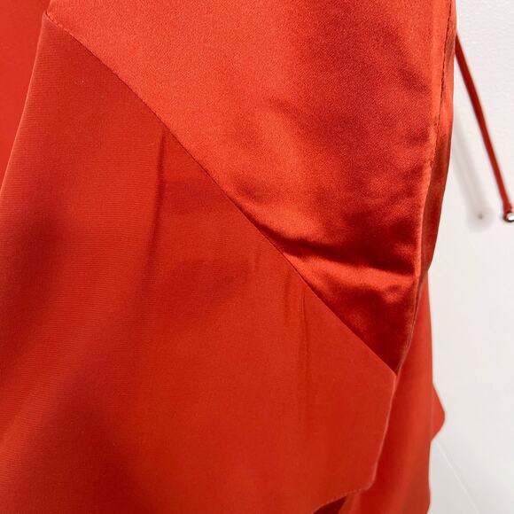 New Prabal Gurung Silk VNeck Asymmetrical Tank Top with Tie Ups Rust Orange 4 - Picture 6 of 12
